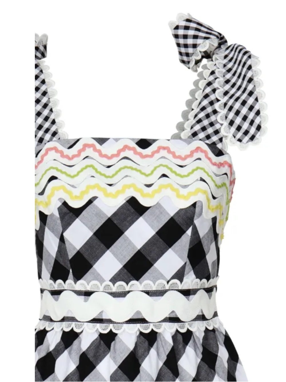 NWT CeliaB Black and White Gingham Tie-Strap Maxi Dress with Pastel Trim - Picture 3 of 8